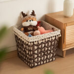 ⁦باسكت هاند ميد ببطانه كتان لحمل وتنظيم الملابس والميكب وادوات العناية بالشعر والبشرة⁩ - الصورة ⁦5⁩