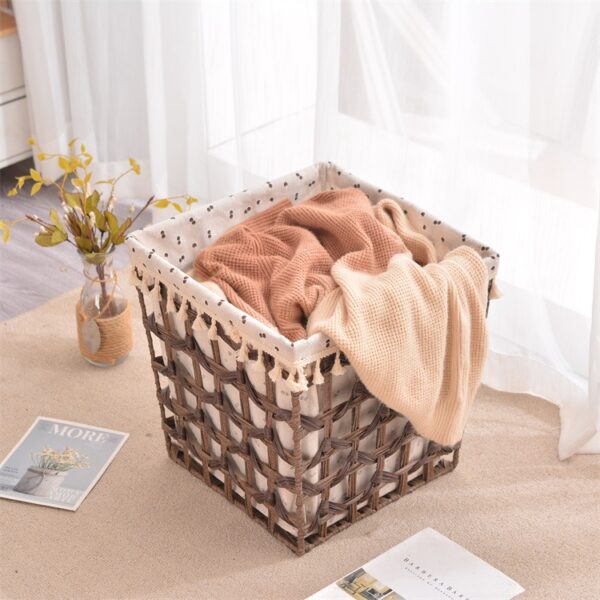 باسكت هاند ميد ببطانه كتان لحمل وتنظيم الملابس والميكب وادوات العناية بالشعر والبشرة