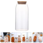 ⁦برطمان بيضاوي لتر زجاج غطاء خشب محكم الغلق لحفظ وتنظيم البقوليات والمكسرات والكورن فليكس والمارشميلو ‏⁩ - الصورة ⁦4⁩