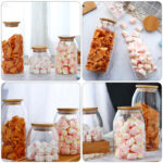 ⁦برطمان بيضاوي لتر زجاج غطاء خشب محكم الغلق لحفظ وتنظيم البقوليات والمكسرات والكورن فليكس والمارشميلو ‏⁩ - الصورة ⁦5⁩