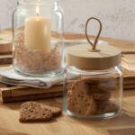 برطمان زجاج غطاء خشب ويد خيط الجوت لحفظ وتخزين البقوليات والمكسرات والكورن فليكس