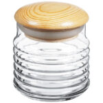 ⁦برطمان زجاج مضلع لحفظ وتنظيم البقوليات والمكسرات والكورن فليكس غطاء خشب محكم الغلق 630 ملي⁩ - الصورة ⁦2⁩