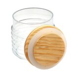 ⁦برطمان زجاج مضلع لحفظ وتنظيم البقوليات والمكسرات والكورن فليكس غطاء خشب محكم الغلق 630 ملي⁩ - الصورة ⁦3⁩