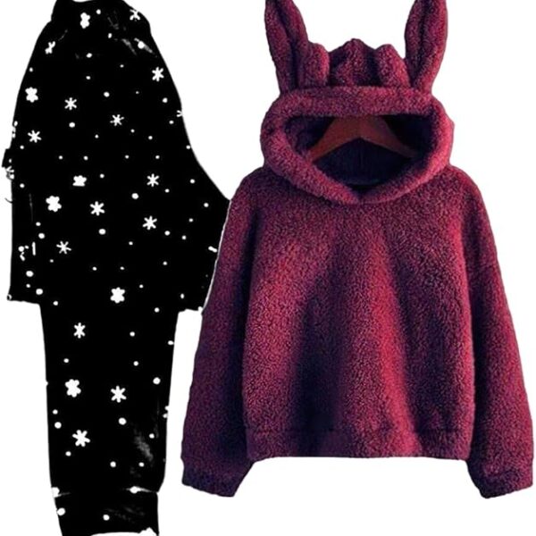 بيجامة دبدوب فرو ببنطلون قطيفة بنجوم للتدفئة والتغلب علي برد الشتاء