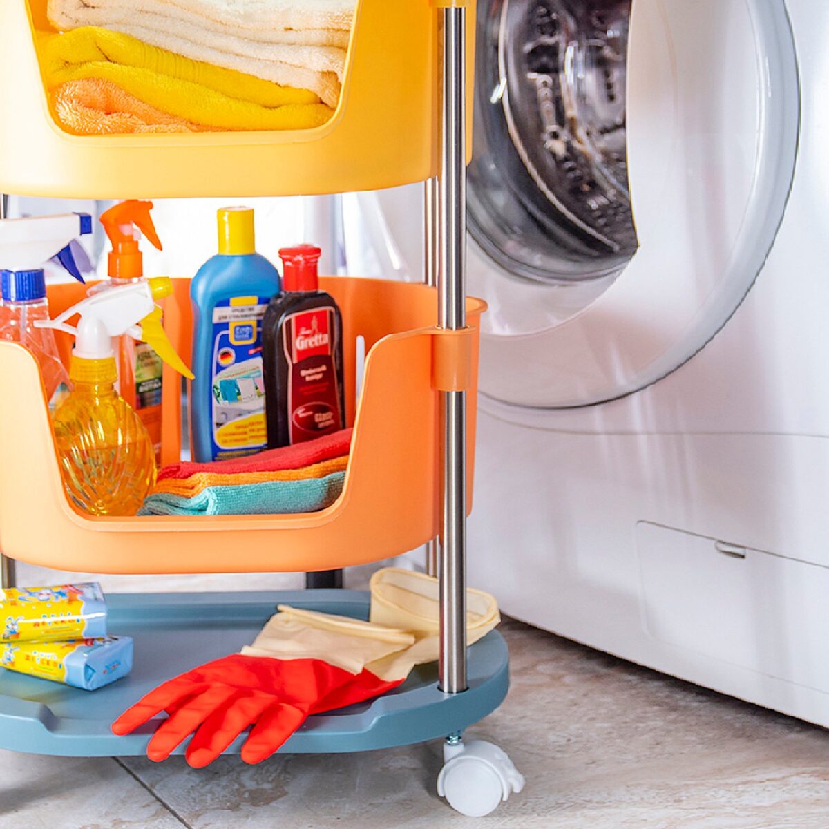 ⁦تربو 4 دور منظم وحامل لأدوات المطبخ والحمام ولعب الأطفال بعجلات لسهولة الحركة⁩ - الصورة ⁦6⁩