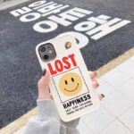 جراب ايفون 13 بتصميم سمايل سيليكون مرن لحماية الهاتف مع إطار معدني للكاميرا قابل للفك والتركيب