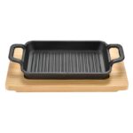 ⁦جريل استانليس لشوي والفراخ واللحوم والاسماك بيد بقاعدة خشب للتقديم علي السفرة بشكل شيك⁩ - الصورة ⁦4⁩