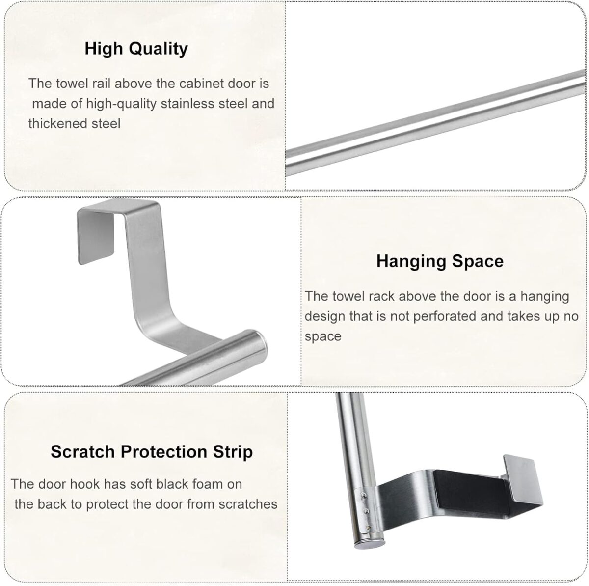 ⁦حامل فوط استانليس ستيل يثبت علي درف المطبخ والابواب بدون حفر وتخريم⁩ - الصورة ⁦5⁩