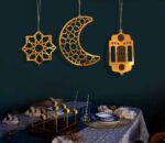 ⁦دلاية هلال رمضان وفانوس ونجمة ذهبية خشب حجم كبير⁩ - الصورة ⁦3⁩