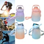 ⁦زجاجة رياضية بشاليموه مقسمة بالساعات مع جمل إيجابية للتحفيز علي شرب المياه  1300 ملي لتر⁩ - الصورة ⁦2⁩