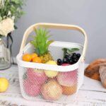 ⁦سلة حمل وتنظيم الفواكة والملابس وادوات العناية بالشعر والبشرة معدن غير قابل للصدأ بيد خشب متحركة⁩ - الصورة ⁦6⁩