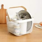 ⁦سلة حمل وتنظيم الفواكة والملابس وادوات العناية بالشعر والبشرة معدن غير قابل للصدأ بيد خشب متحركة⁩ - الصورة ⁦7⁩