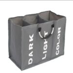 ⁦سلة غسيل ثلاثية لفرز الملابس قابلة للطي وبيد لسهولة حملها⁩ - الصورة ⁦2⁩