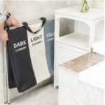 سلة غسيل ثلاثية مقسمة لفرز الملابس الابيض والألوان قابلة للطي - الصورة 3