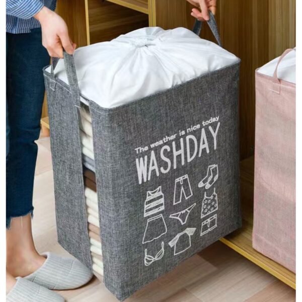 سلة مربعة بغطاء وجوانب شفافة للغسيل وتخزين البطاطين واللحاف