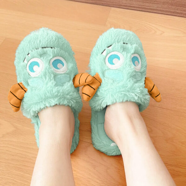 سليبر شلبي سلوفان فرو ناعم باللون المينت جرين لتدفئة رجل الأطفال والتغلب علي برد الشتاء بنعل مريح