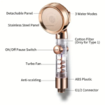 ⁦سماعة دش لزيادة ضغط المياه بفلتر لتنقية الشوائب و 3 انظمة رش يتم الاختيار بينهم حسب الرغبة وزرار للفتح والغلق⁩ - الصورة ⁦4⁩