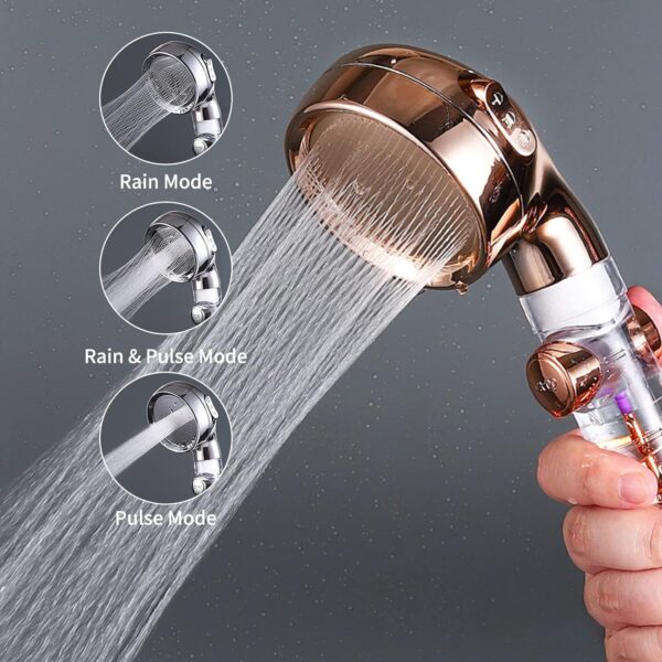 سماعة دش لزيادة ضغط المياه بفلتر لتنقية الشوائب و 3 انظمة رش يتم الاختيار بينهم حسب الرغبة وزرار للفتح والغلق