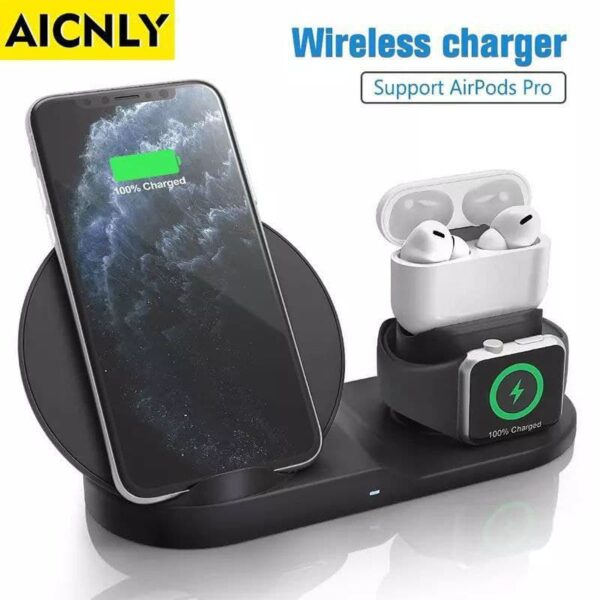 شاحن لاسلكي ثلاثي للهاتف والساعة والسماعات