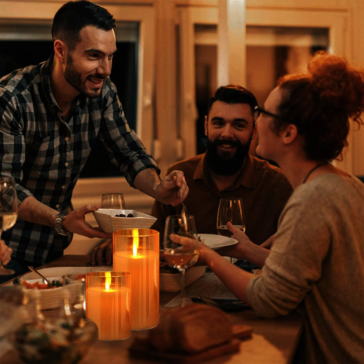 ⁦شمعة ليد مضيئة بدون لهب لتجديد ديكور المنزل من الزجاج⁩ - الصورة ⁦2⁩