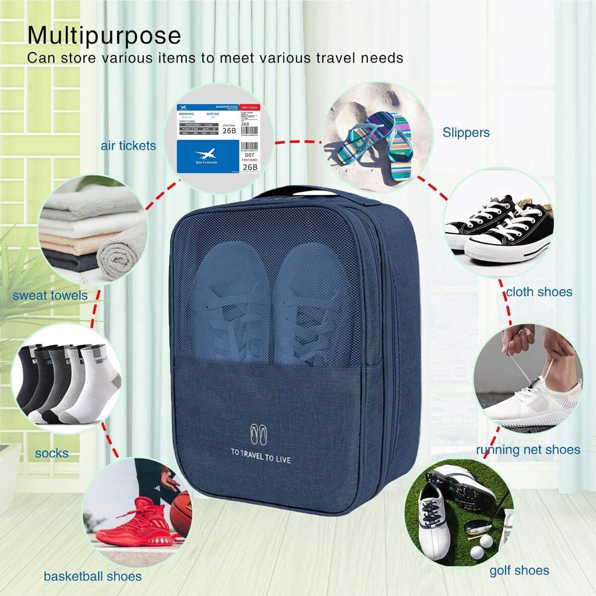 ⁦شنطة منظم للاحذية وتربروف كبيرة تحمل 3 ازواج بيد تعلق علي حقائب السفر لسهولة التحرك⁩ - الصورة ⁦10⁩