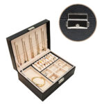 ⁦صندوق منظم اكسسوارات ومجوهرات 2 دور جلد بمفتاح للحفاظ علي المحتويات⁩ - الصورة ⁦9⁩