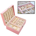 ⁦صندوق منظم اكسسوارات ومجوهرات 2 دور جلد بمفتاح للحفاظ علي المحتويات⁩ - الصورة ⁦10⁩