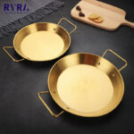 ⁦طاسة استانليس ستيل ذهبي لتسوية وتقديم الطعام بيدين 20 سم⁩ - الصورة ⁦2⁩