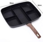 ⁦طاسة وجريل الومنيوم طبقة جرانيت 5 أقسام ثقيلة بمقبض خشبي لقلي البيض والبرجر وشرائح اللحم⁩ - الصورة ⁦2⁩