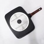 ⁦طاسة وجريل الومنيوم طبقة جرانيت 5 أقسام ثقيلة بمقبض خشبي لقلي البيض والبرجر وشرائح اللحم⁩ - الصورة ⁦3⁩