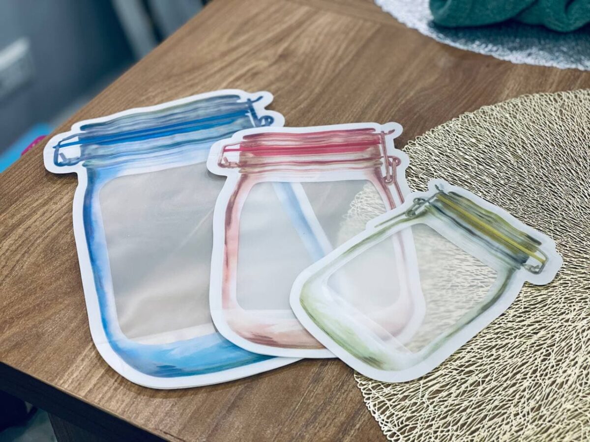 ⁦طقم اكياس على شكل برطمان لحفظ المكسرات والحبوب والحلويات محكم الغلق القابل للفتح والغلق⁩ - الصورة ⁦9⁩