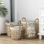 ⁦طقم باسكت معدن بخيوط جوت وبطانة كتان دائري 3 قطع مقاسات مختلفة لحمل وتنظيم الملابس والعاب الاطفال بيد⁩ - الصورة ⁦2⁩