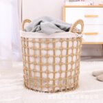 ⁦طقم باسكت معدن بخيوط جوت وبطانة كتان دائري 3 قطع مقاسات مختلفة لحمل وتنظيم الملابس والعاب الاطفال بيد⁩ - الصورة ⁦11⁩