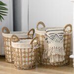 ⁦طقم باسكت معدن بخيوط جوت وبطانة كتان دائري 3 قطع مقاسات مختلفة لحمل وتنظيم الملابس والعاب الاطفال بيد⁩ - الصورة ⁦12⁩