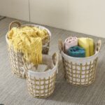 ⁦طقم باسكت معدن بخيوط جوت وبطانة كتان دائري 3 قطع مقاسات مختلفة لحمل وتنظيم الملابس والعاب الاطفال بيد⁩ - الصورة ⁦5⁩