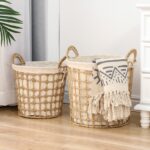 ⁦طقم باسكت معدن بخيوط جوت وبطانة كتان دائري 3 قطع مقاسات مختلفة لحمل وتنظيم الملابس والعاب الاطفال بيد⁩ - الصورة ⁦10⁩