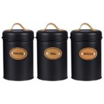 ⁦طقم برطمانات 3 قطع 500 ملي لحفظ وتنظيم الشاي والسكر والقهوة معدن بغطاء محكم الغلق بيد جلد⁩ - الصورة ⁦4⁩