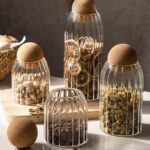 ⁦طقم برطمانات زجاج شفاف 3 قطع باحجام مختلفة وغطاء كروي لحفظ وتخزين الحبوب والبقوليات والتوابل⁩ - الصورة ⁦6⁩