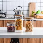 ⁦طقم برطمانات زجاجي 3 قطع احجام مختلفة بغطاء خشبي محكم الغلق لحفظ وتخزين الشاي والسكر والحبوب والبقوليات⁩ - الصورة ⁦5⁩