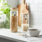⁦طقم برطمانات زجاجي 3 قطع احجام مختلفة بغطاء خشبي محكم الغلق لحفظ وتخزين الشاي والسكر والحبوب والبقوليات⁩ - الصورة ⁦8⁩