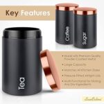 ⁦طقم برطمانات معدن 3 قطع لحفظ وتنظيم الشاي والسكر والقهوة بغطاء باللون الجولد محكم الغلق⁩ - الصورة ⁦4⁩