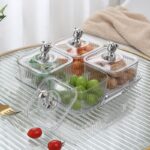 طقم تسالي اكليريك 4 قطع بغطاء دبدوب مع صينية بيد لتقديم الكاندي والمكسرات والشوكلاته بشكل شيك