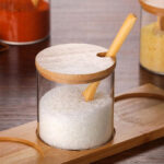 طقم توابل 3 قطع مع حامل ومعالق من الزجاج والخشب - الصورة 5