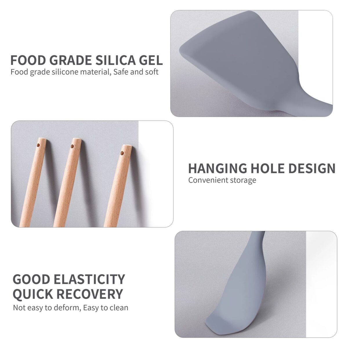 ⁦طقم توزيع وسكاكين مع لوح تقطيع 18 قطعة سيليكون بيد خشب وحامل مقسم لسهولة الأختيار⁩ - الصورة ⁦6⁩