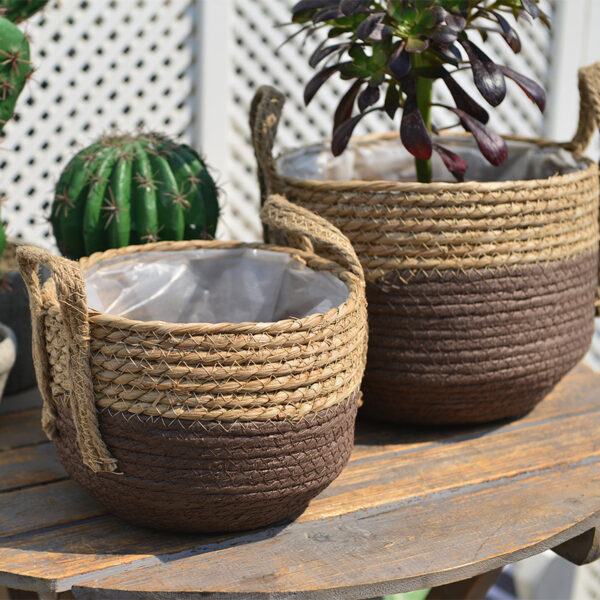 طقم سلال خوص 3 قطع للملابس ولعب الاطفال والمخدات وقطع الديكور وللزرع الصناعي والطبيعي بيد