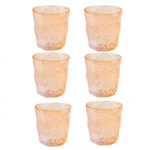 ⁦طقم كوبايات 6 قطع زجاج كريستال منقرش باللون العسلي لشرب وتقديم المشروبات الباردة والساخنة للضيوف بشكل شيك⁩ - الصورة ⁦3⁩