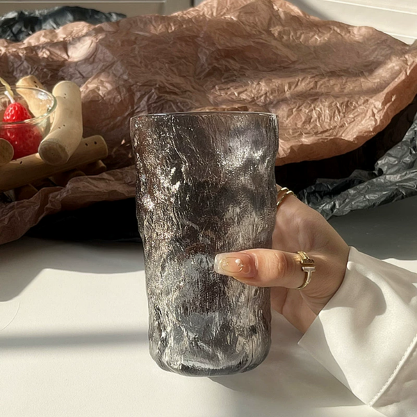 طقم كوبايات كبيره 6 قطع زجاج كريستال منقرش باللون الرمادي لشرب وتقديم المياه والعصائر والمشروبات الغازية