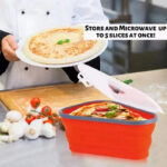 ⁦علبة تخزين شرائح بيتزا مقسمة 5 دور سيليكون قابل للطي بغطاء محكم الغلق مناسبة للميكرويف⁩ - الصورة ⁦2⁩
