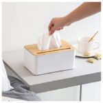 ⁦علبة لحمل وتنظيم المناديل بجزء حامل للموبايل بغطاء خشبي شيك لغرف النوم والمعيشة والمكتب⁩ - الصورة ⁦10⁩