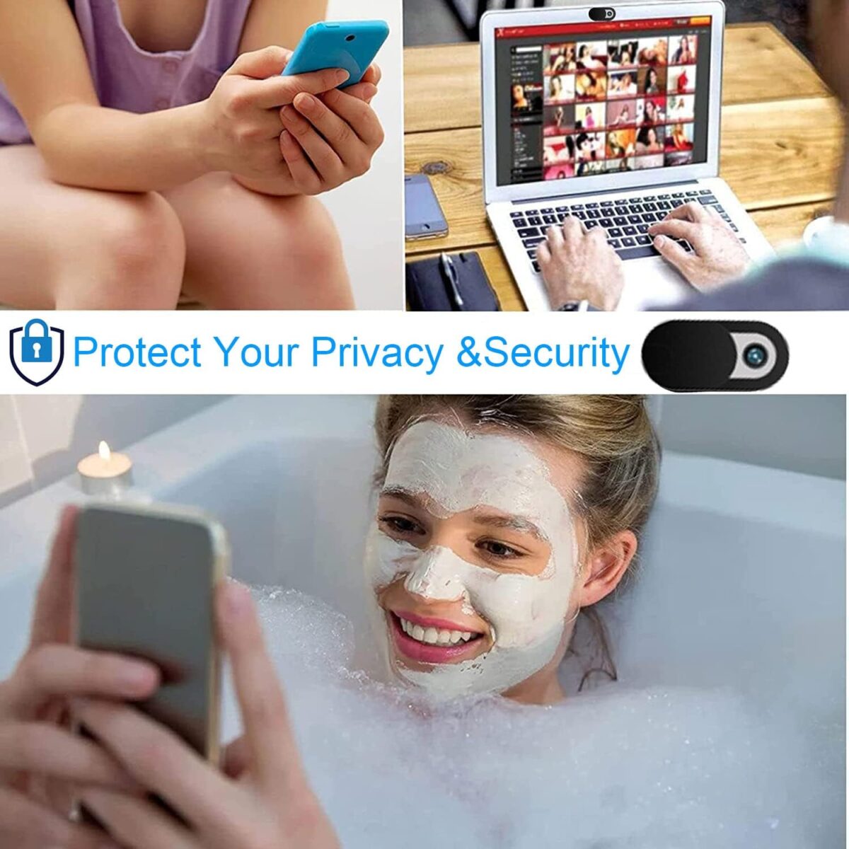 ⁦غطاء كاميرا 3 قطع لأجهزة اللابتوب والتابلت والموبايلات للخصوصية والأمان⁩ - الصورة ⁦2⁩